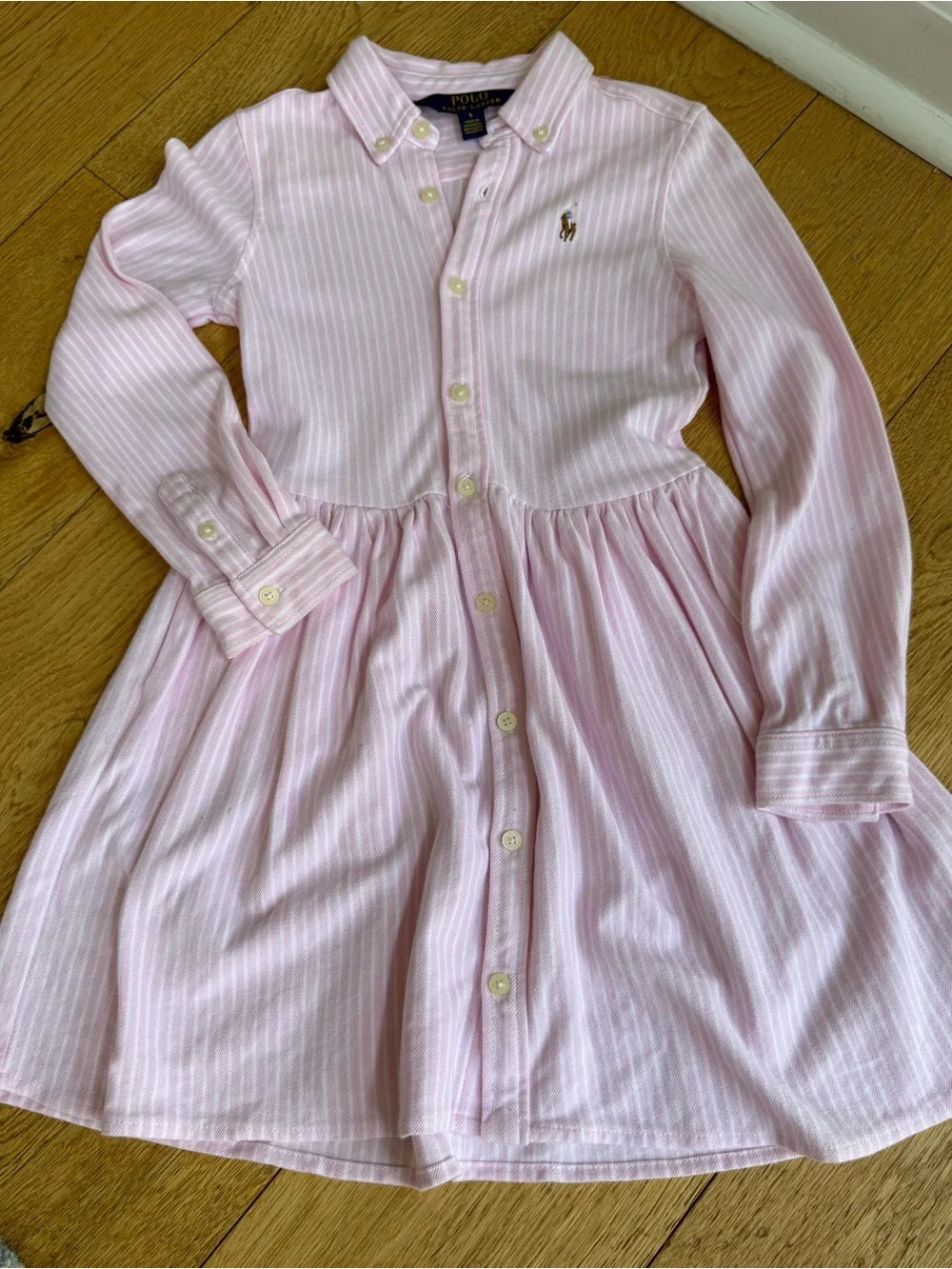 Ralph Lauren Girls Size 6 Pink Stripe Oxford Shirt Dress Cotton Pony Logo
